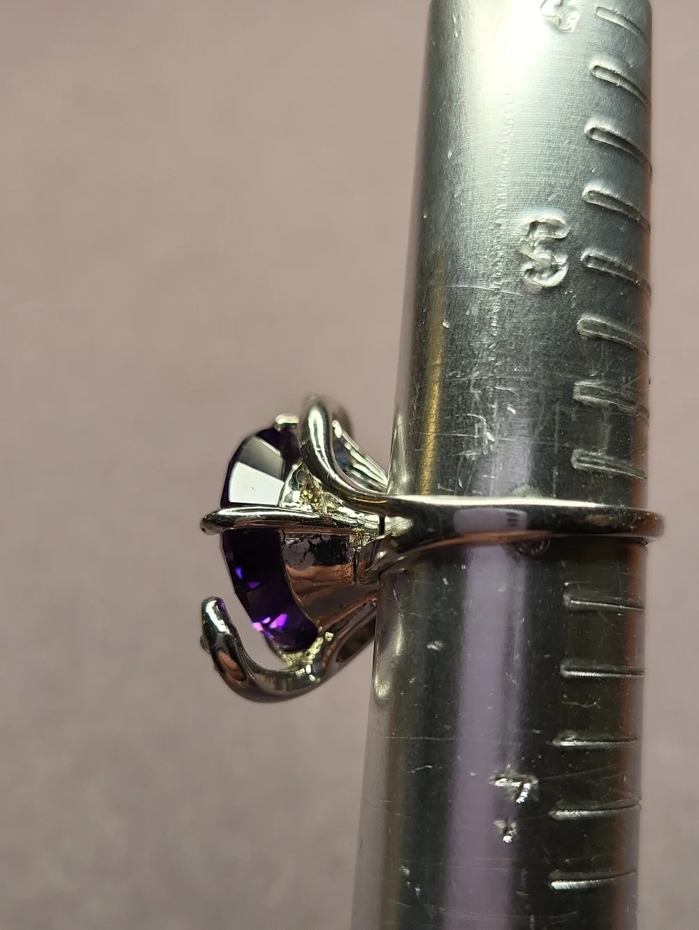 Silver Purple Crystal Cocktail Ring with Clear Accent Stones